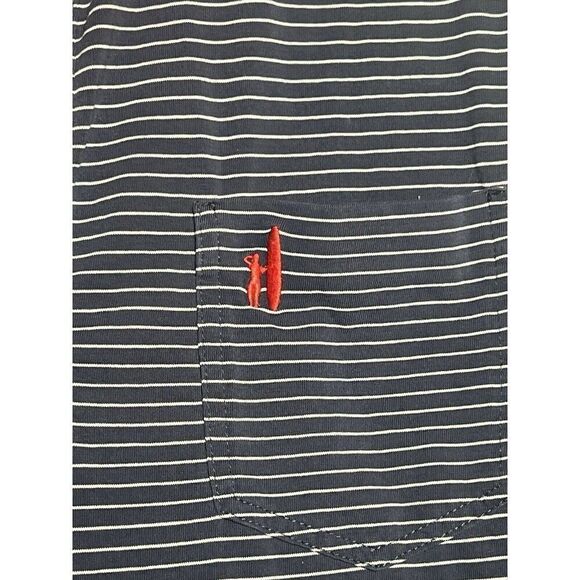 Johnnie O Polo Shirt Mens M Blue Striped Hangin Out Performance Modelo Beer. - Picture 3 of 7